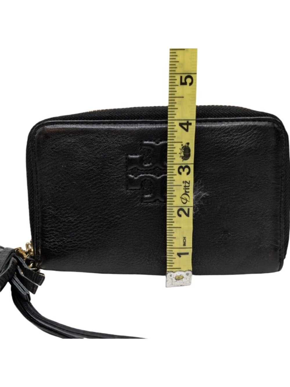 Tory Burch Thea Wristlet Wallet Womens Black Leather Tassel Zip Around - Picture 6 of 13